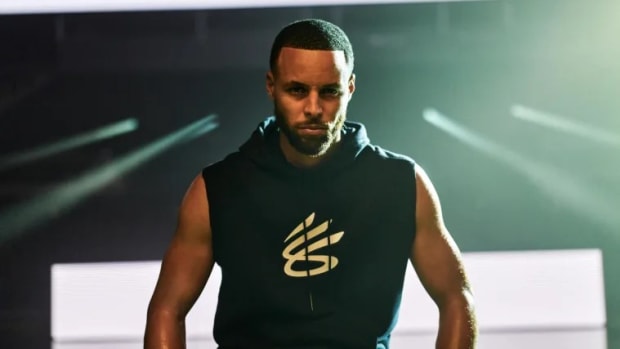 Stephen Curry models Curry Brand apparel.